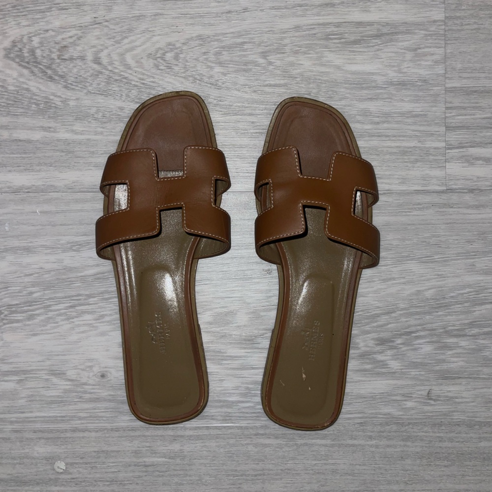 Hermes Gold Piqure Sandals
